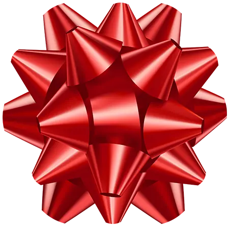 Eine metallisch rote, glänzende Geschenkschleife mit spitzen Schleifen, die sternförmig angeordnet sind, perfekt für jeden Fachbetrieb, der auf elegante Präsentationen spezialisiert ist.